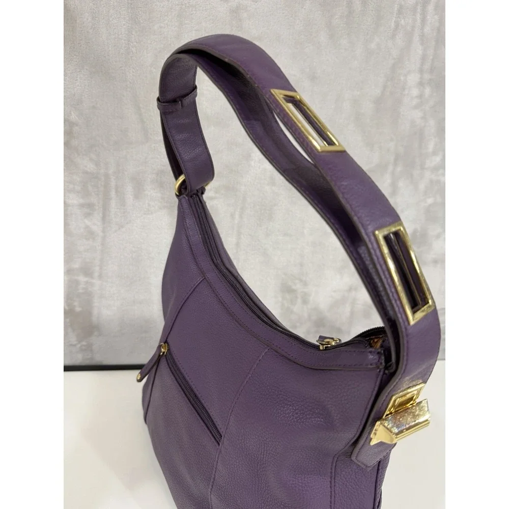 Tignanello Purple Leather Hobo Bag Slouchy Shoulder Purse Gold Hardware Y2K